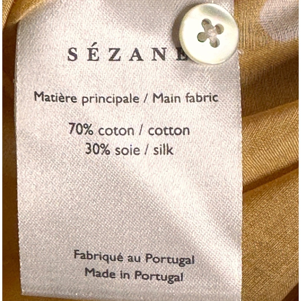 SEZANE Size 42 8-10 Shirt Mustard Yellow Polka Dot Silk Cotton Button Down - Picture 7 of 7
